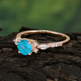 Round Cut 4 Prong Turquoise Engagement Ring Cluster Anniversary Ring